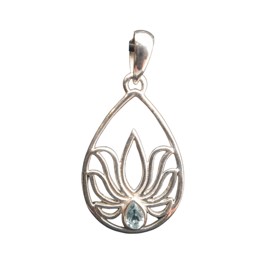 Blue Topaz Sterling Silver Lotus Pendant