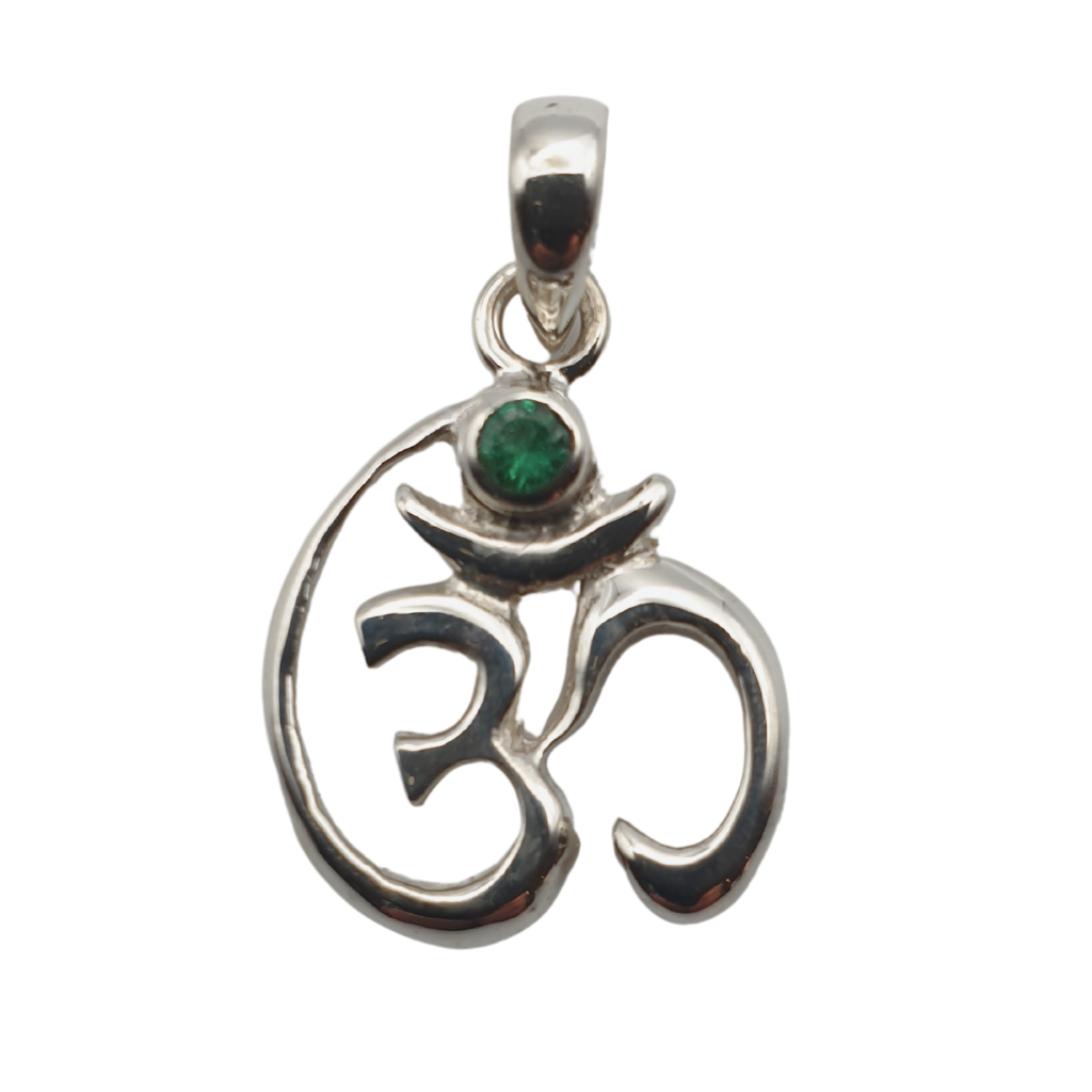 Emerald Sterling Silver Om "Aum" Pendant