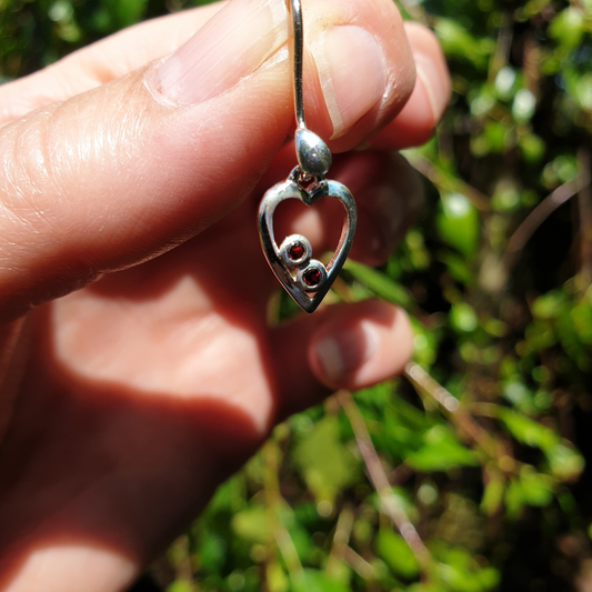 Garnet Sterling Silver Mini Heart Earrings