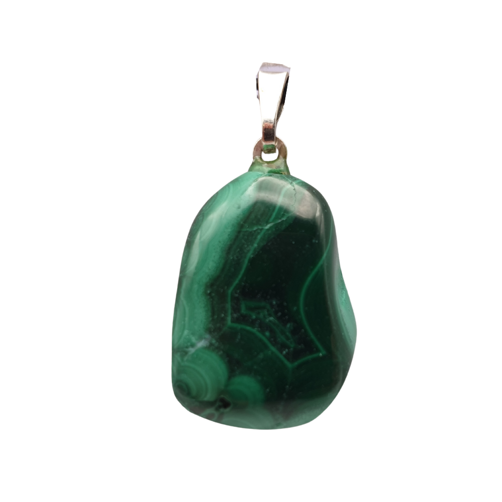 Malachite Sterling Silver Tumble Stone Pendant