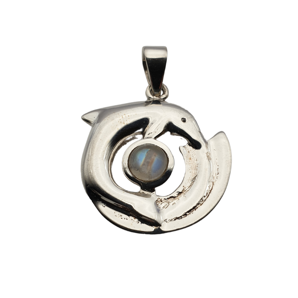 Moonstone Sterling Silver Dolphin Pendant