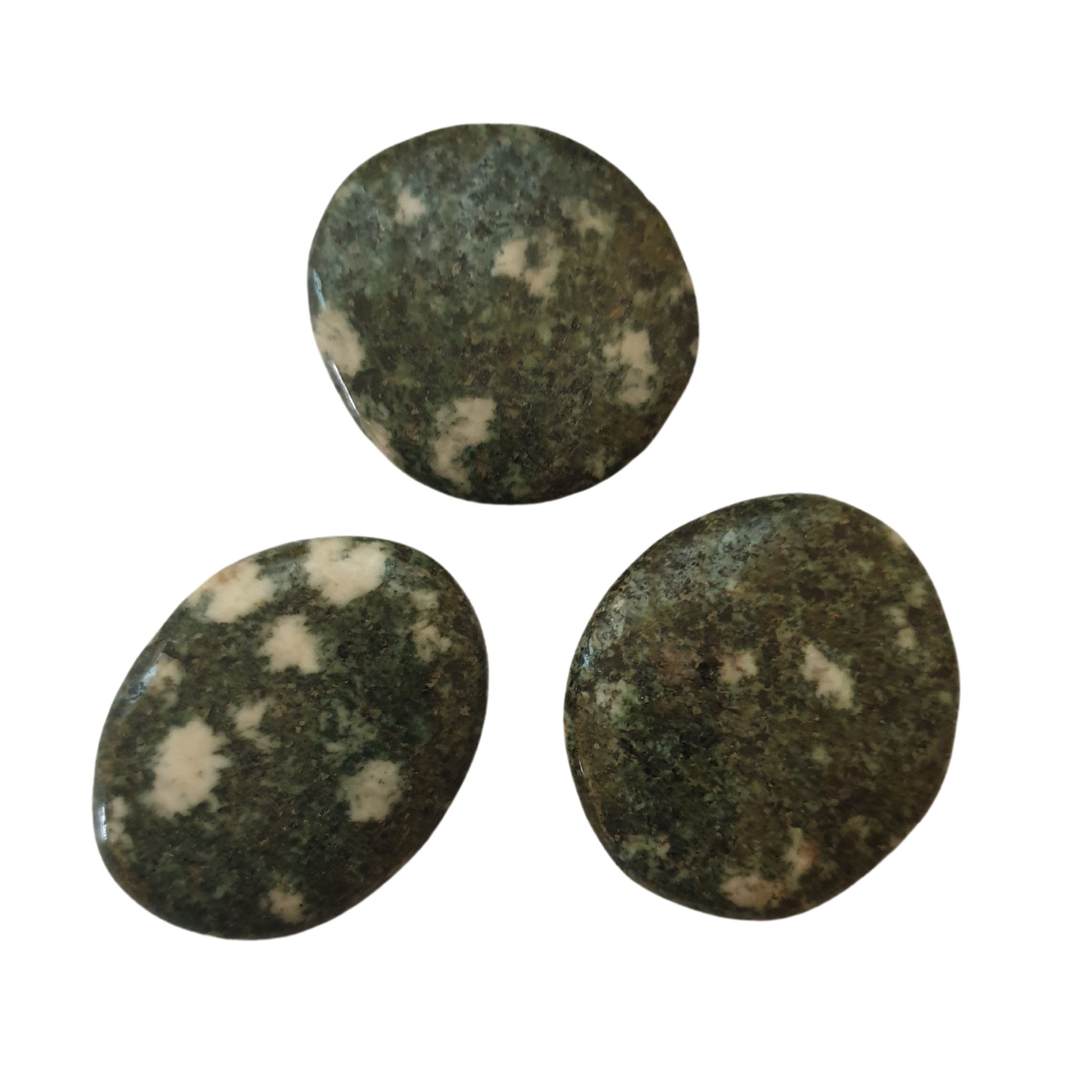 Preseli Bluestone Flat Stones, Green Grey with specks of white fit  between thumb and finger for meditating