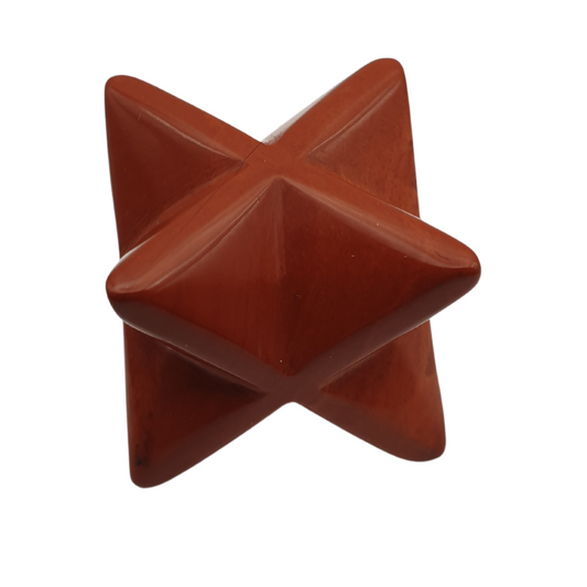 Red Jasper Crystal carved into a star shape known as a merkaba 2.5cm wide