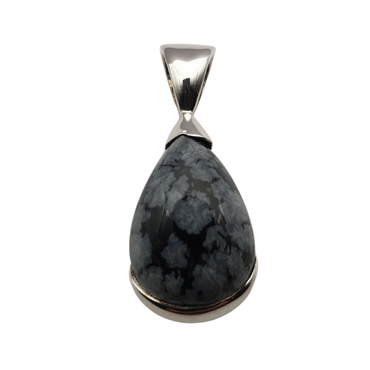 Snowflake Obsidian Sterling Silver Teardrop Pendant