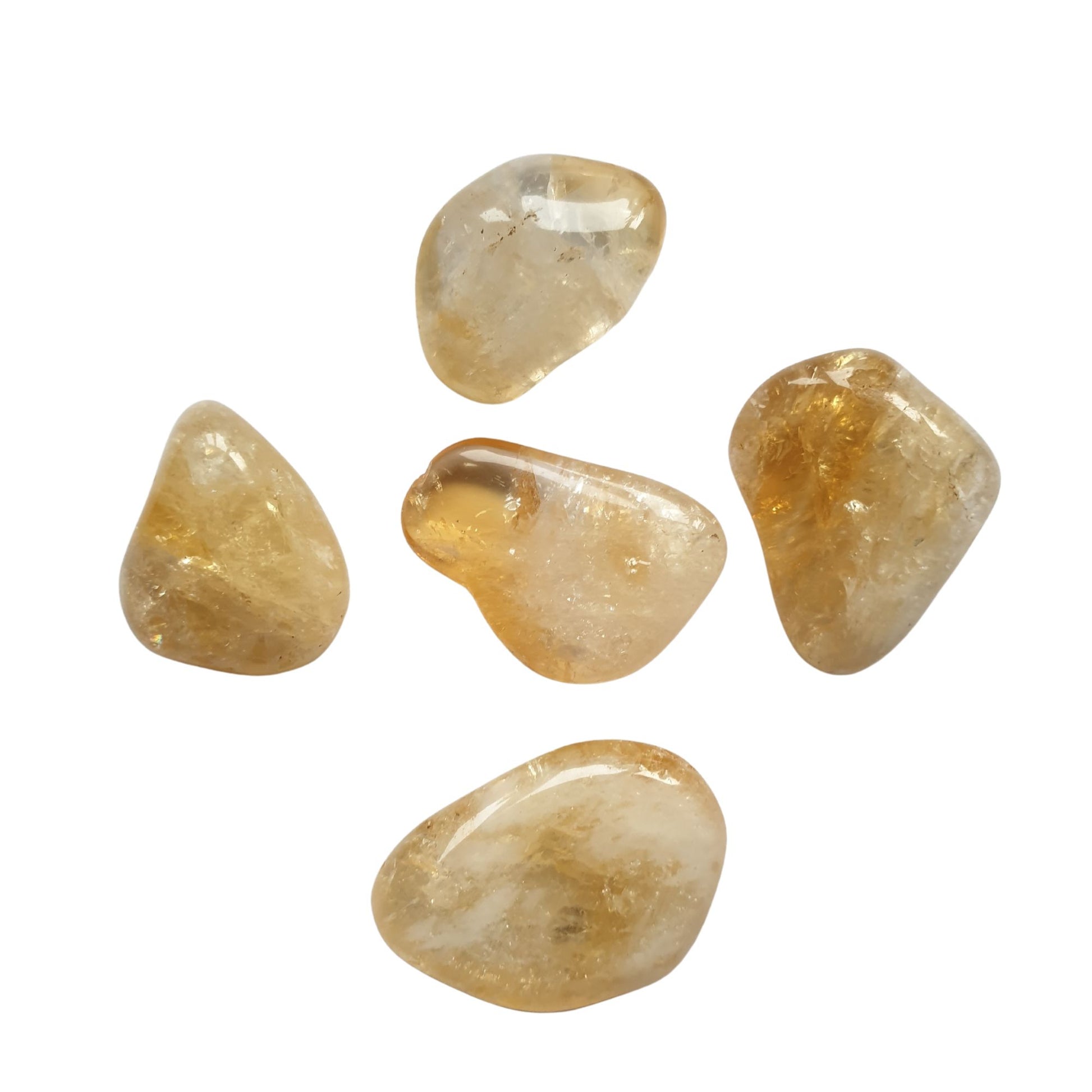 5 small tumbled citrine crystals. Golden yellow and white.  1 only supplied